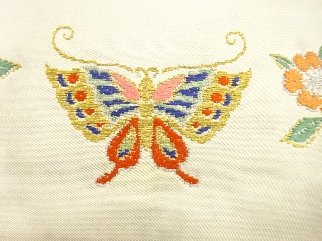  アンティーク　絵皿に花籠模様織り出し丸帯（着用可）